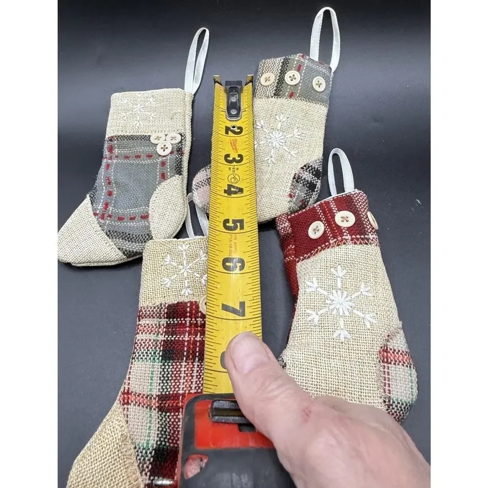 Primitive Ornament Plaid Rustic Stocking HANDMADE Christmas Ornaments -Lo24